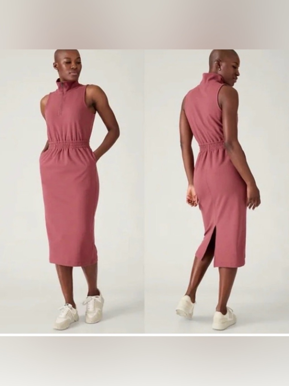 Athleta Sleeveless Midi Dress in Dusty Rose